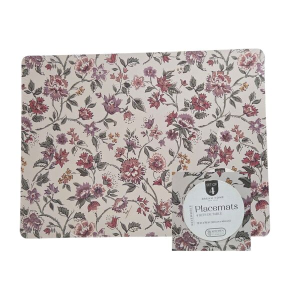 Dream Home Set of 4 Jacobean Multi Placemats Reversible Hard Table Mats 12x16 - Picture 10 of 10